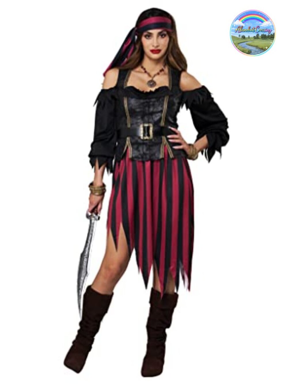 Women's Queen of the High Seas Buccaneer Costume XS Vest Skirt Belt Head Tie
